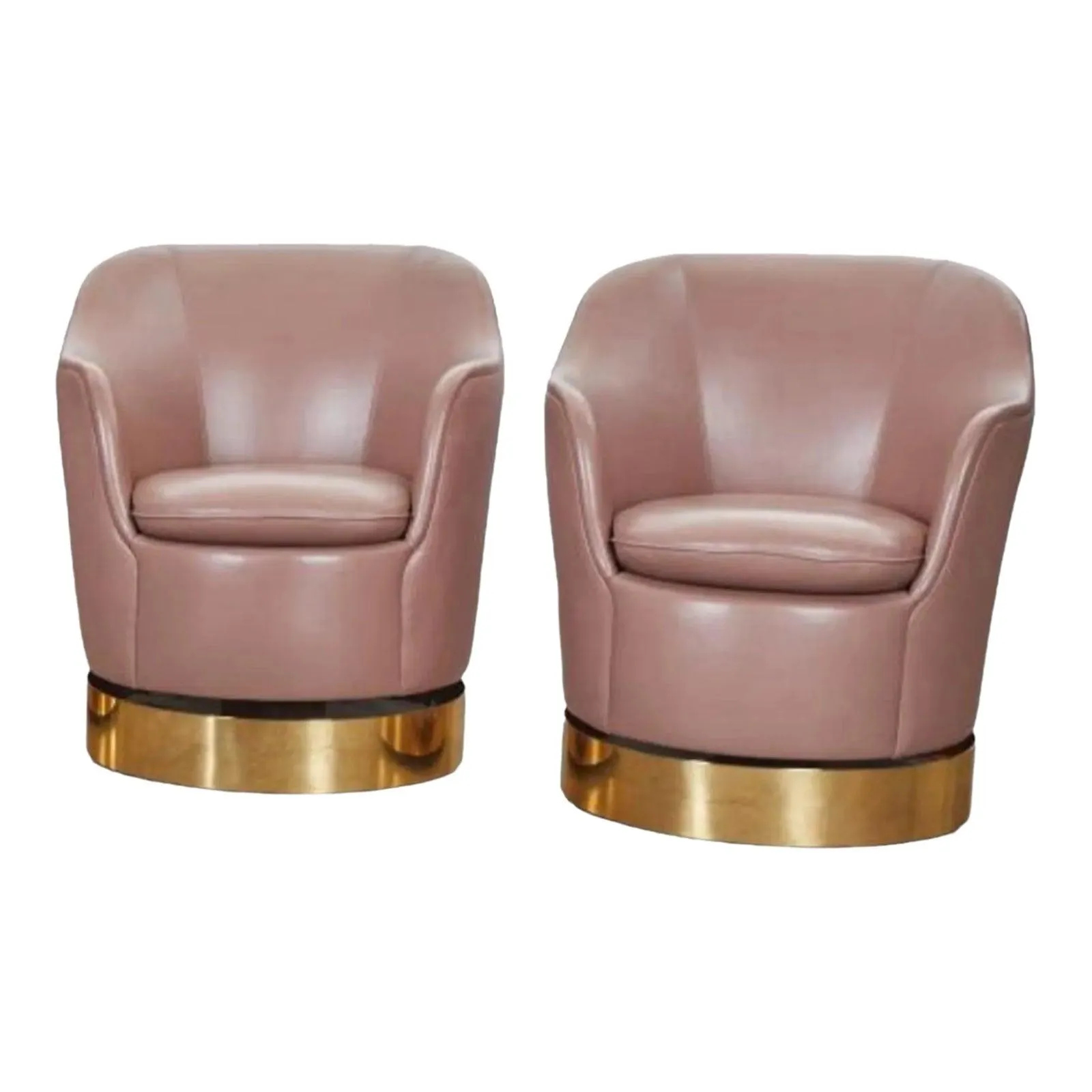 Pair of 1970s Phillip Enfield Brass and Leather Swivel Chairs