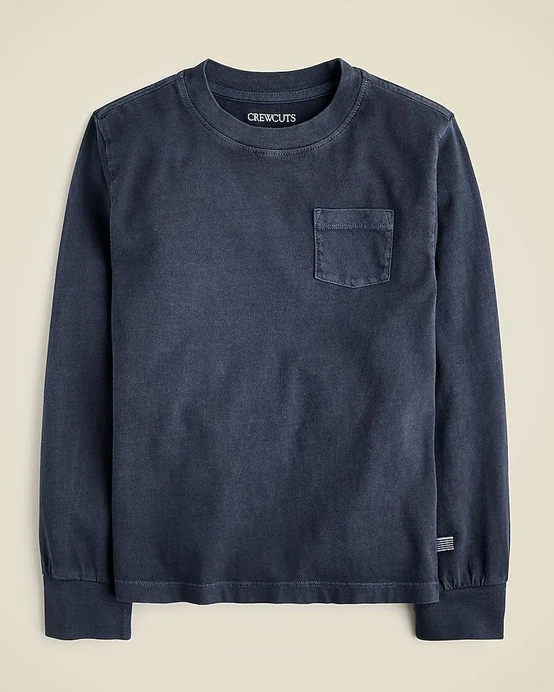 Kids' long-sleeve garment-dyed pocket T-shirt in broken-in-jersey