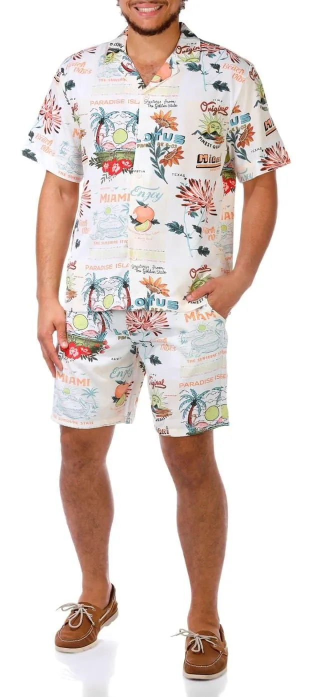 Malibu Men's 2 Pc Miami Print Shorts Set