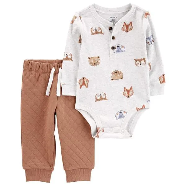 Baby Boy (NB-24M) Carter’s® Quilted Woodland Critter Bodysuit Set