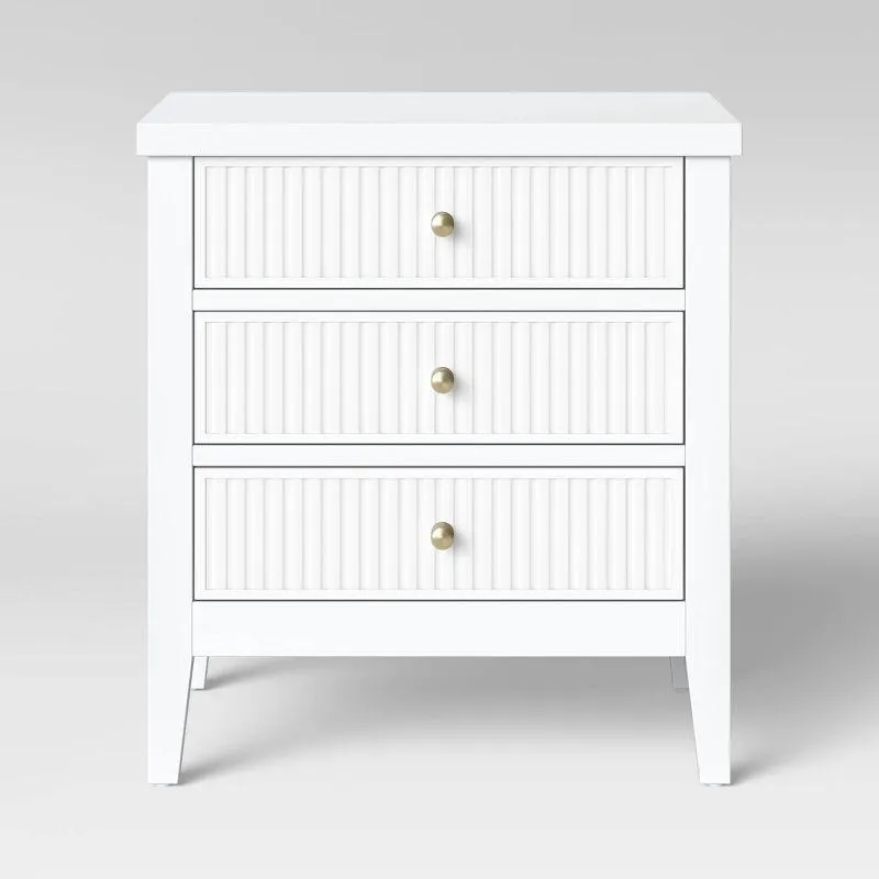Wrentham Beadboard Farmhouse 3 Drawer Nightstand White - Threshold™: Chic Bedside Table, Elegant Metal Knobs, Sturdy Wood Construction