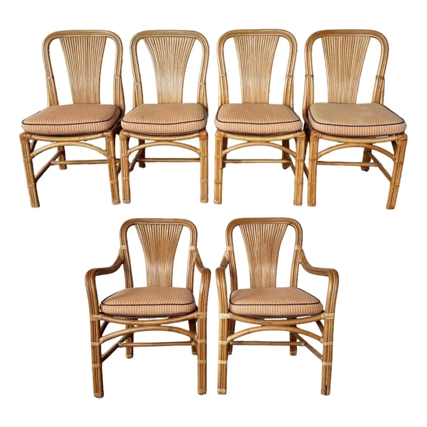 1980s Postmodern McGuire Attributed Rattan Dining Chairs, Set of 6