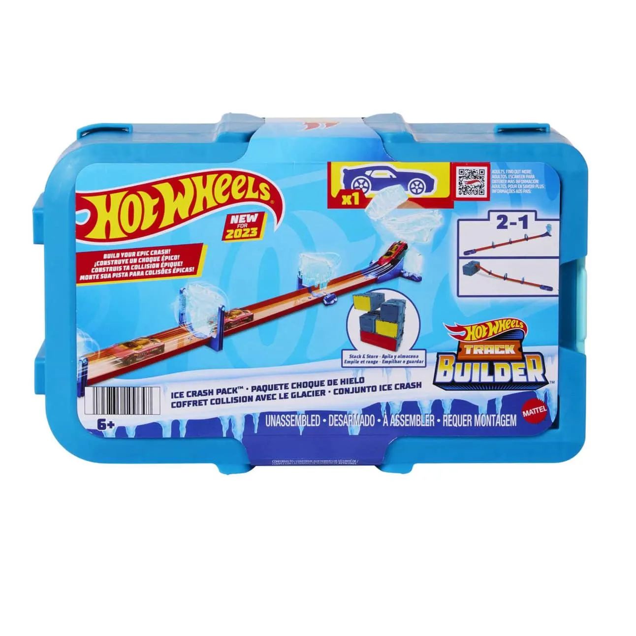 Hot Wheels Track Builder Ice Crash Playset With Toy Car, 10 Ice-Themed Track Pieces And Storage Box
