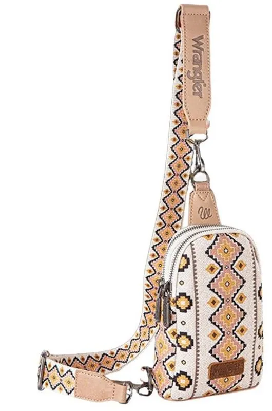 Wrangler Ladies Tan Southwestern All-Over Aztec Print Sling Bag