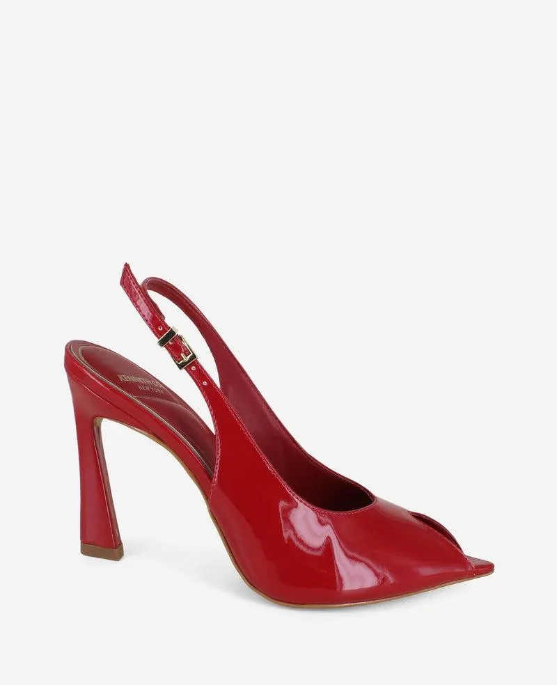 Priya Patent Peep-Toe Slingback Heel