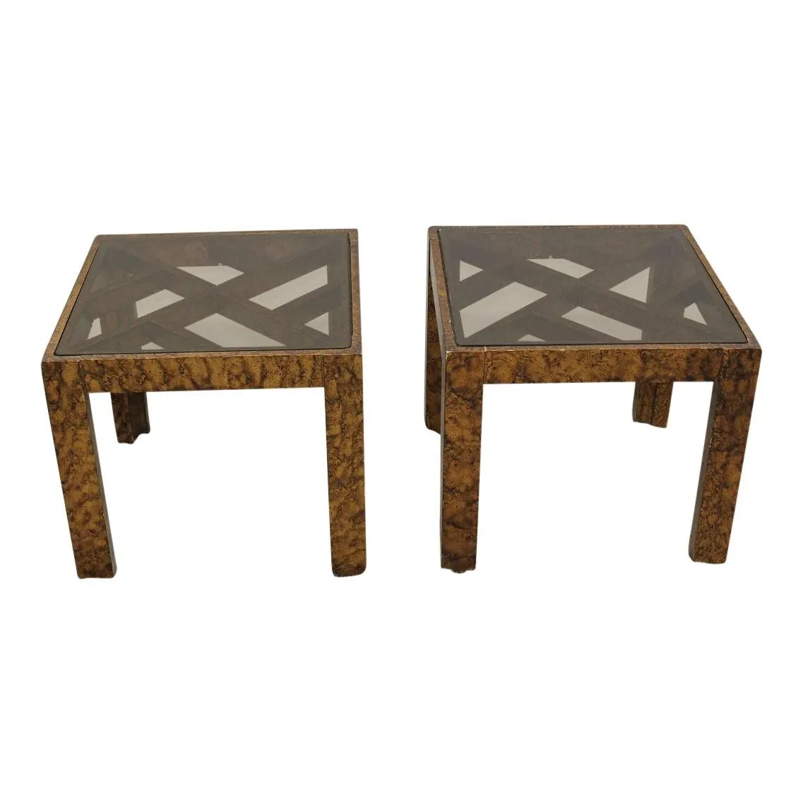 Mid Century Modern pair of end tables with glass tops