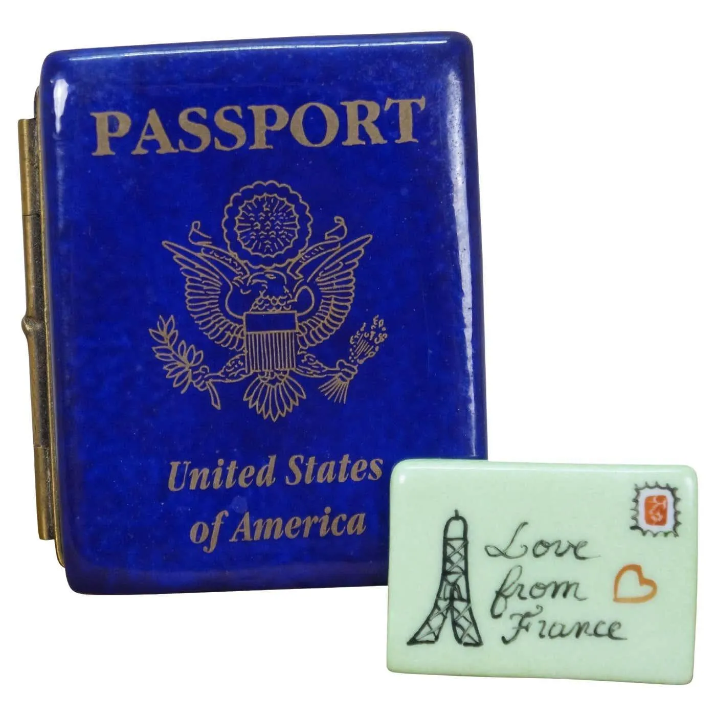 Elda Creations Limoges France Porcelain US Passport w Letter Insert Keepsake Box