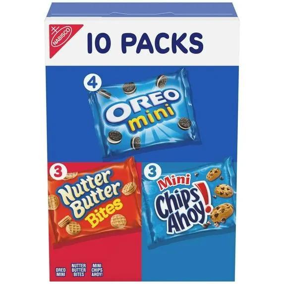 Nabisco Cookie Variety Pack, OREO Mini, Nutter Butter Bites, CHIPS AHOY! Mini, Baked, 10 Snack Packs
