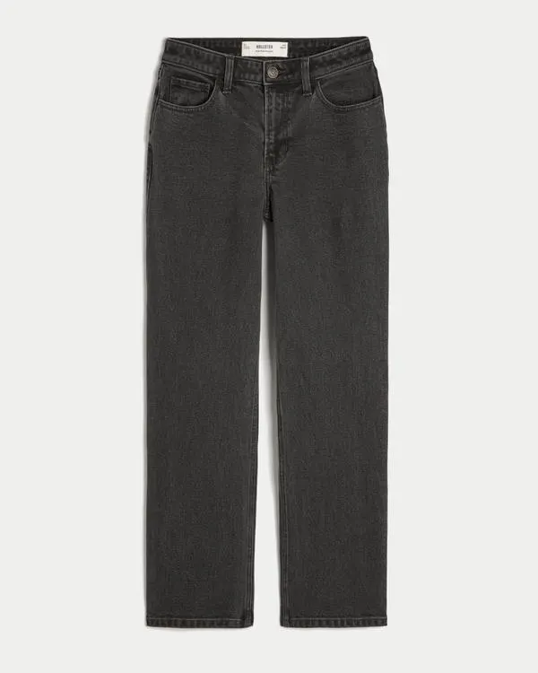 High-Rise Washed Black Straight Jeans