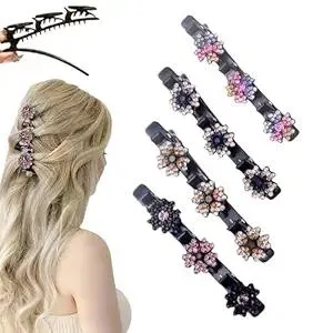 Sparkling Crystal Stone Braided Hair Clips for Women and Girls, 2025 New Rhinestone Hair Clips Hair Braid Clips, Easily Braided Hair Bands, Shiny Rhinestone Hair Clip (Mix, 4PCS)