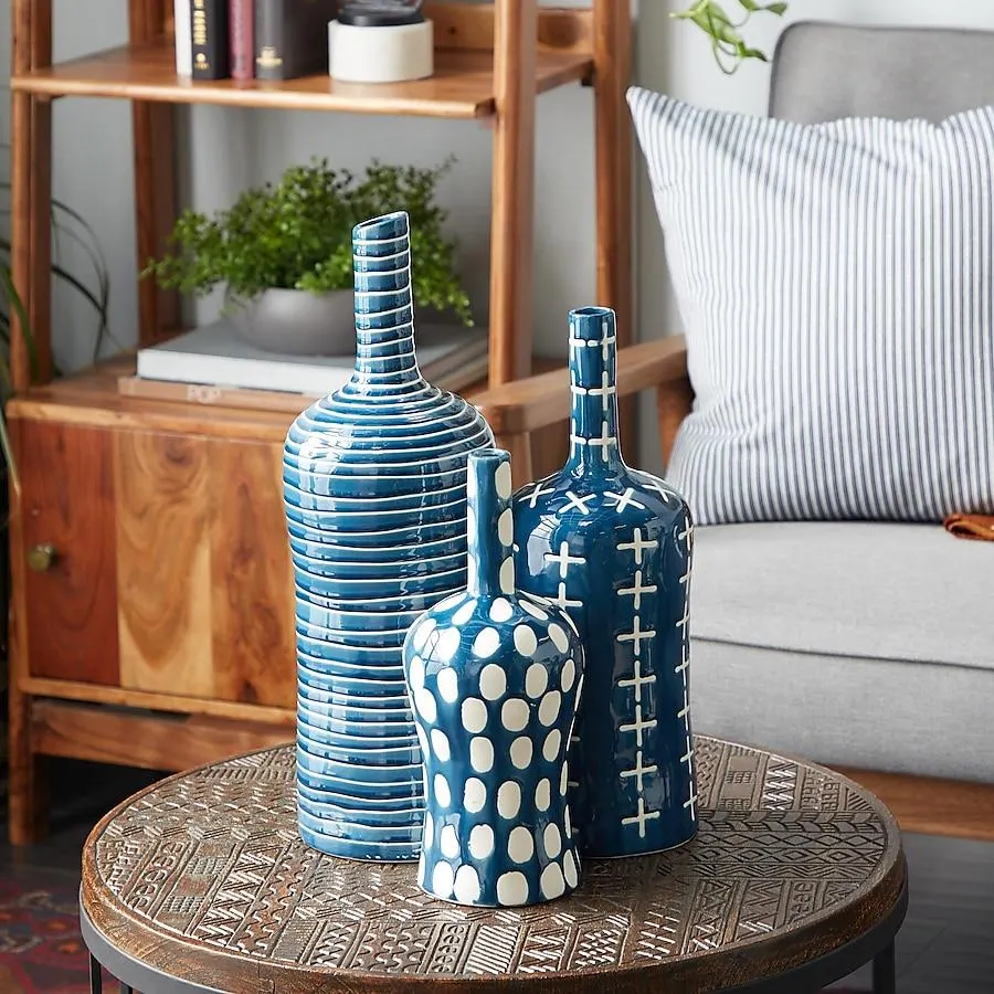 Grayson Lane 3 -Pack Blue Stone Modern Vase