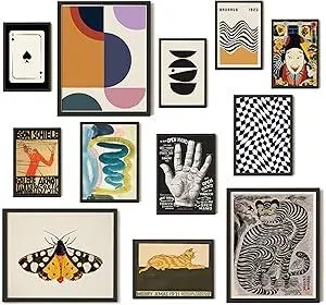97 Decor Vintage Eclectic Wall Art Collage - Abstract Modern Art Prints For Wall Decor, Cool Funky Pictures Maximalist Paintings Retro Bauhaus Posters Set For Dorm Bedroom Home Decorations (Unframed)