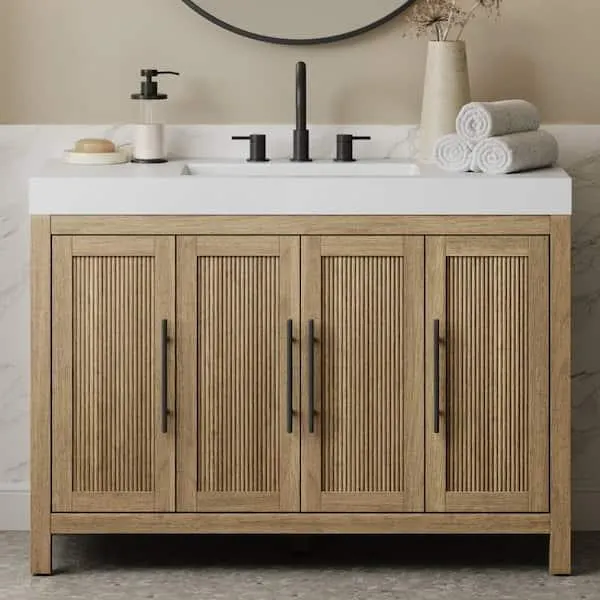 Cargrove 48 in. Single Sink Oak Bath Vanity with White Resin Composite Top (Assembled)
