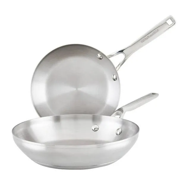 KitchenAid 3-Ply Base Stainless Steel Cookware Induction 2-Piece Fry Pans Set, Brushed Stainless Steel
