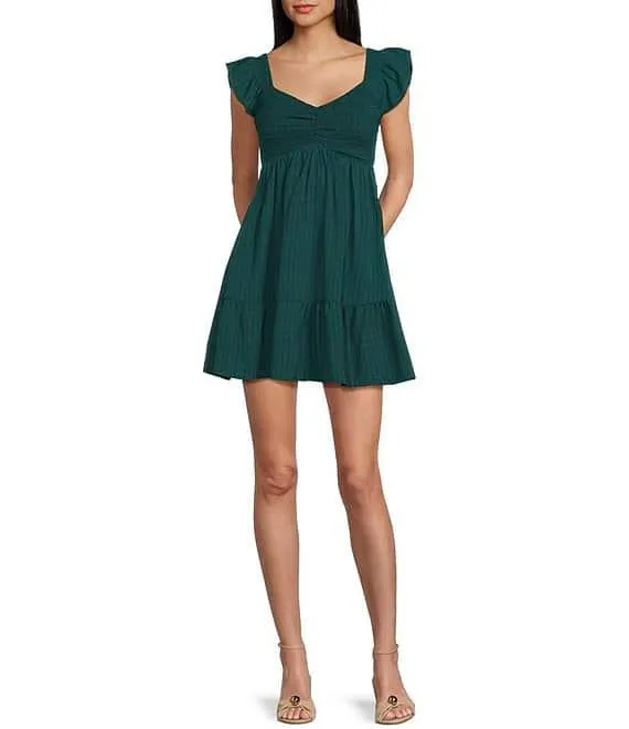Short Sleeve Smocked Empire Waist Babydoll Tiered Mini Dress