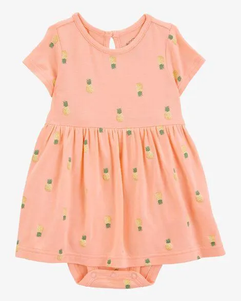 Baby Pineapple Print PurelySoft Bodysuit Dress - Coral
