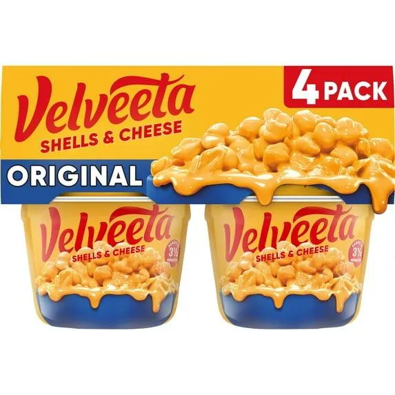 Velveeta Shells & Cheese Original Microwaveable Shell Pasta & Cheese Sauce, 4 ct Pack, 2.39 oz Cups