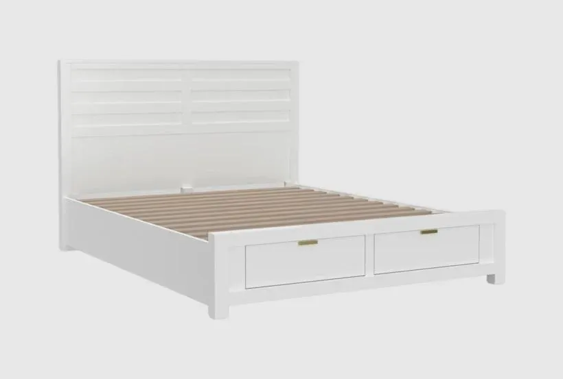 Hillcrest White Queen Wood Storage Platform Bed | Drawers