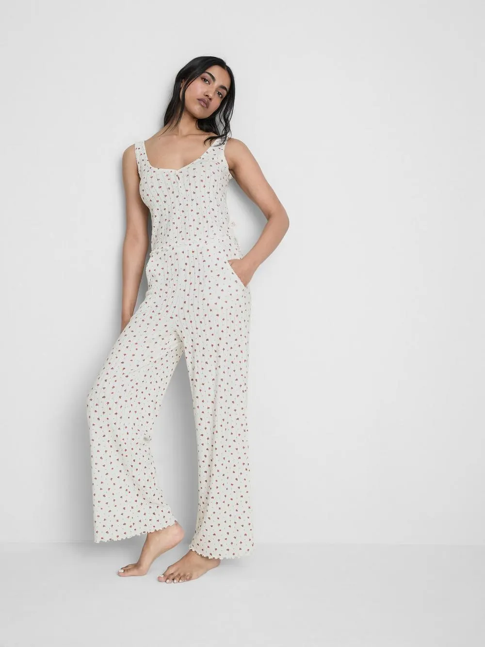 Printed Pointelle Pajama Bottoms
