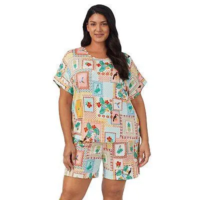 Plus Size Cuddl Duds® Allover Printed Short Sleeve Sleep Shirt & Bermuda Shorts Pajama Set
