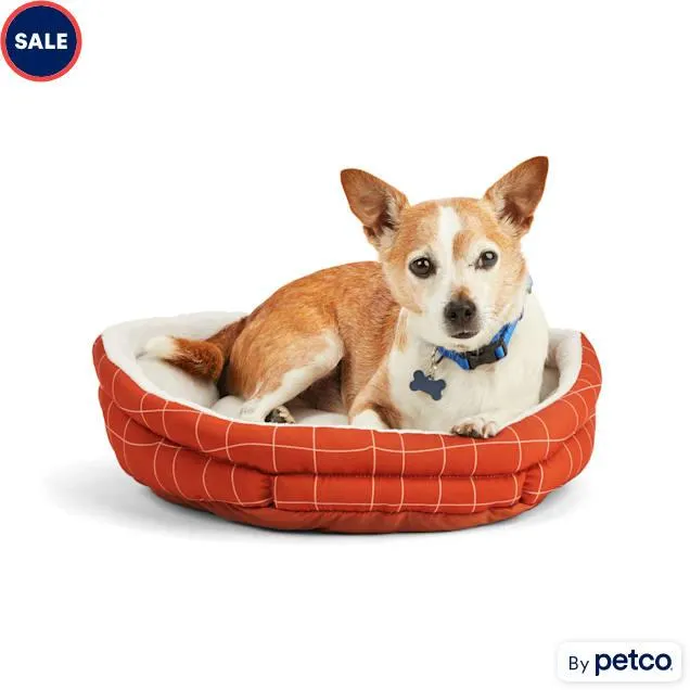 EveryYay Essentials Snooze Fest Brown Windowpane-Print Cuddler Dog Bed, 19" L X 17" W