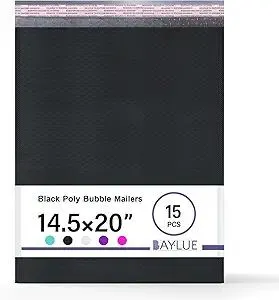 Black Poly Bubble Mailers 14.50x20 Inch #7 | Self Seal Large Padded Envelopes | Air Cushioned Bubble Mailer | Usable Size 14.25x19 Inch | Waterproof Lightweight Mailing Shipping Bags | 15 Pack