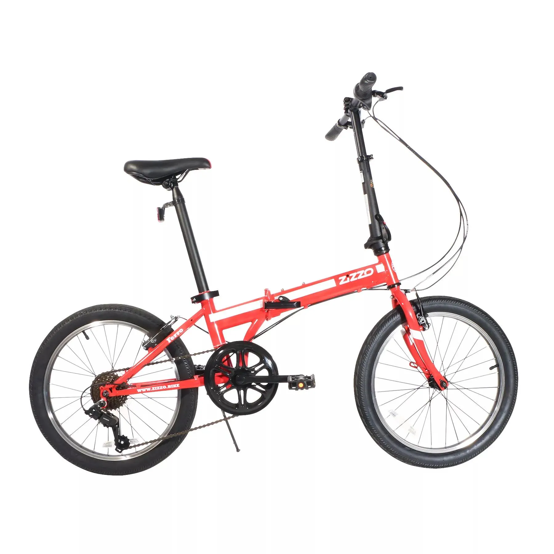 Zizzo Ferro 7-Speed HT Steel Folding Bike - Red