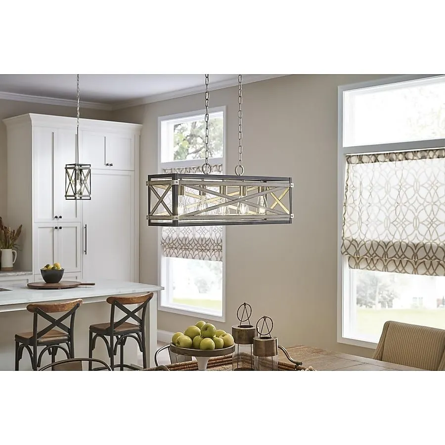 Kichler Stetton 5 -Light Anvil Iron and Distressed Antique Grey Farmhouse Linear Large Hanging Kitchen island light