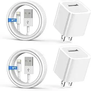 iPhone Charger,[MFi Certified] 2Pack 6FT Lightning Cable Data Sync Charging Cords With 2Pack USB Wall Charger Travel Plug Adapter Compatible with iPhone 14/13/12/11/Mini/XS/Max/XR/X/8/7/SE