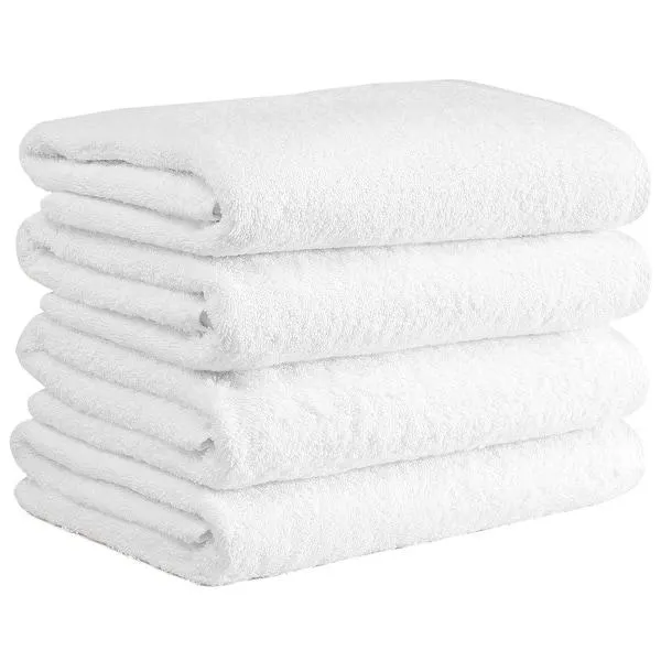 Classic Turkish Cotton White Bath Towel Set - Shower Towels Set of 4 - 27" x 54"