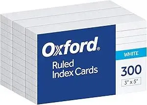 Oxford Ruled Index Cards, 3" x 5", White, Lined Index Flashcards, 300 per Pack (10022)