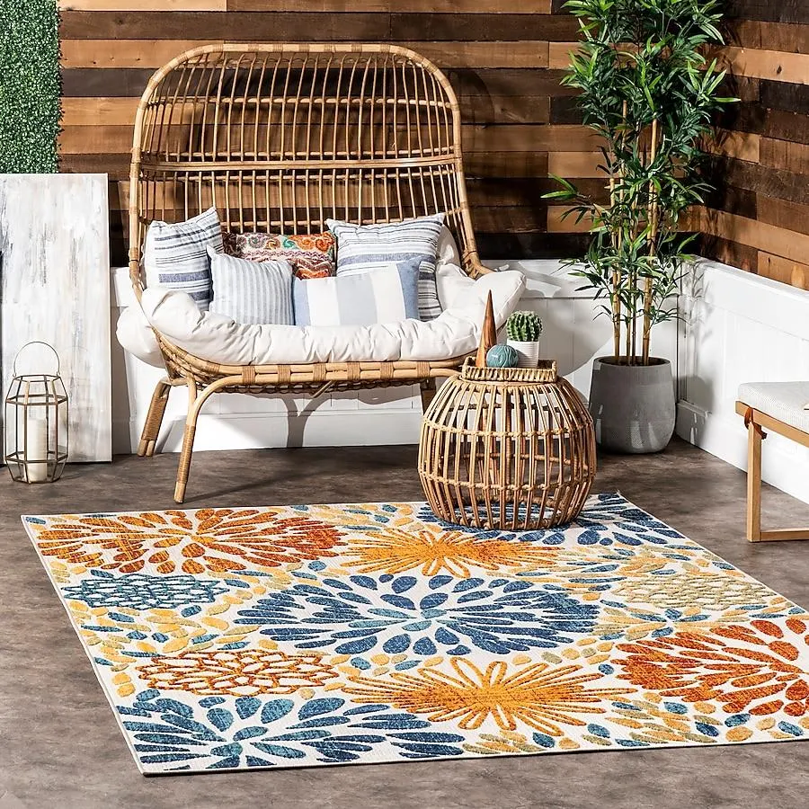 nuLOOM 8 x 10 (ft) Loomed Polypropylene Multi Rectangular Indoor/Outdoor Floral/Botanical Bohemian/Eclectic Area rug