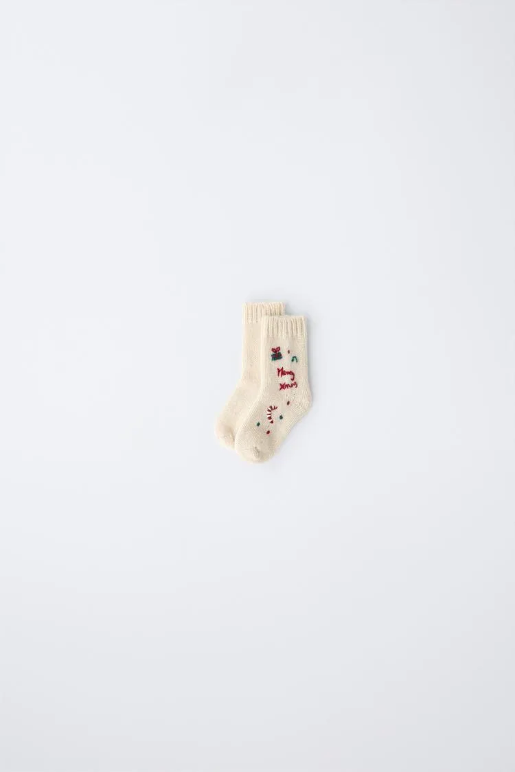 6-12 MONTHS/ EMBROIDERED WOOL SOCKS