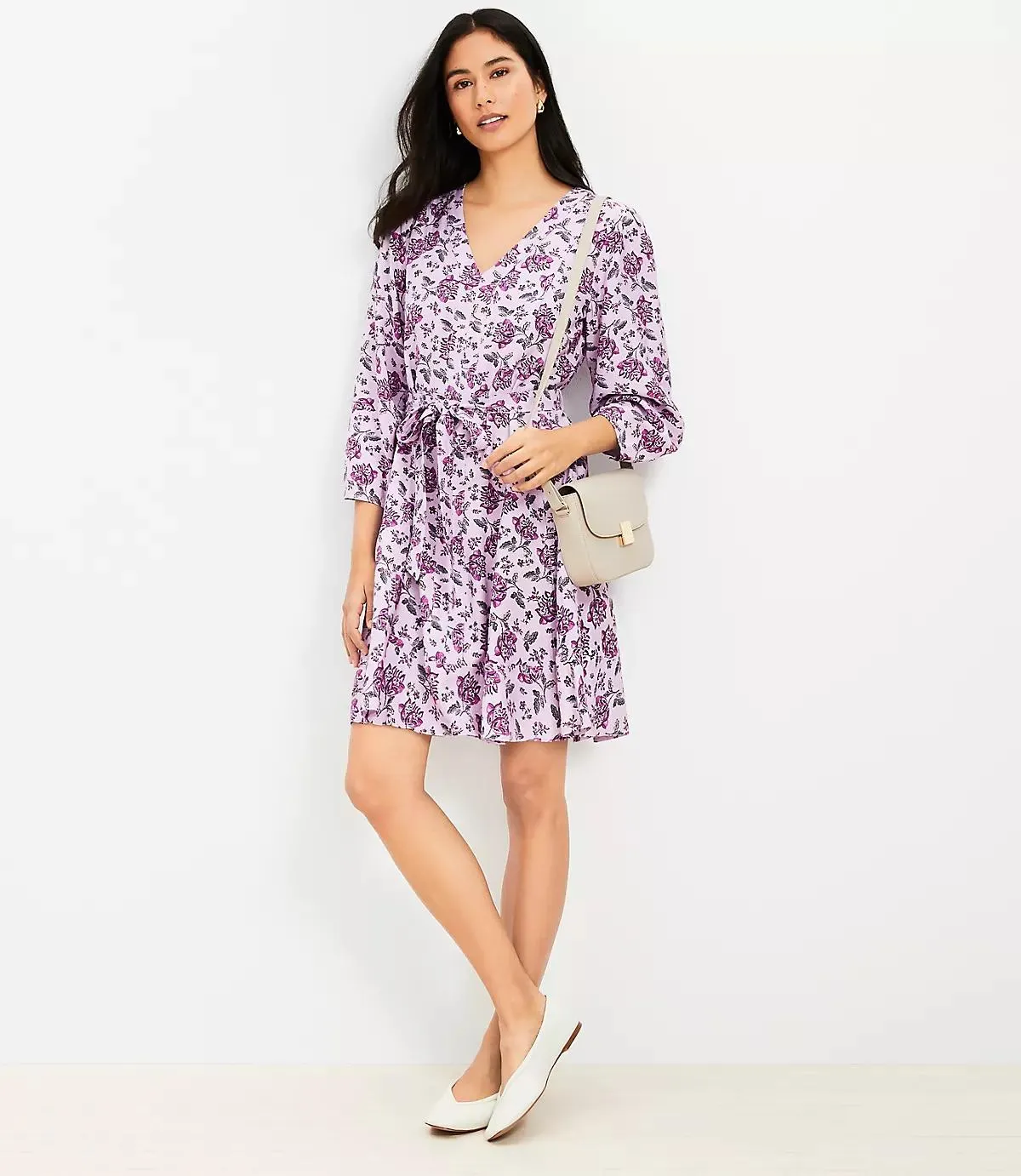Floral Balloon Sleeve Mini Pocket Dress