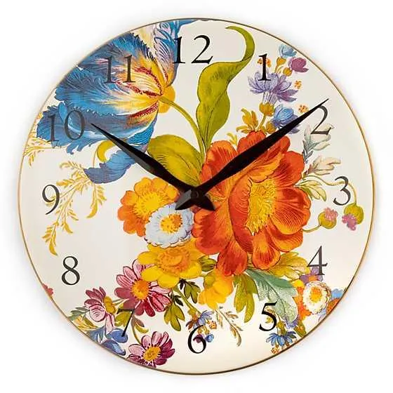 White Flower Market Wall Clock