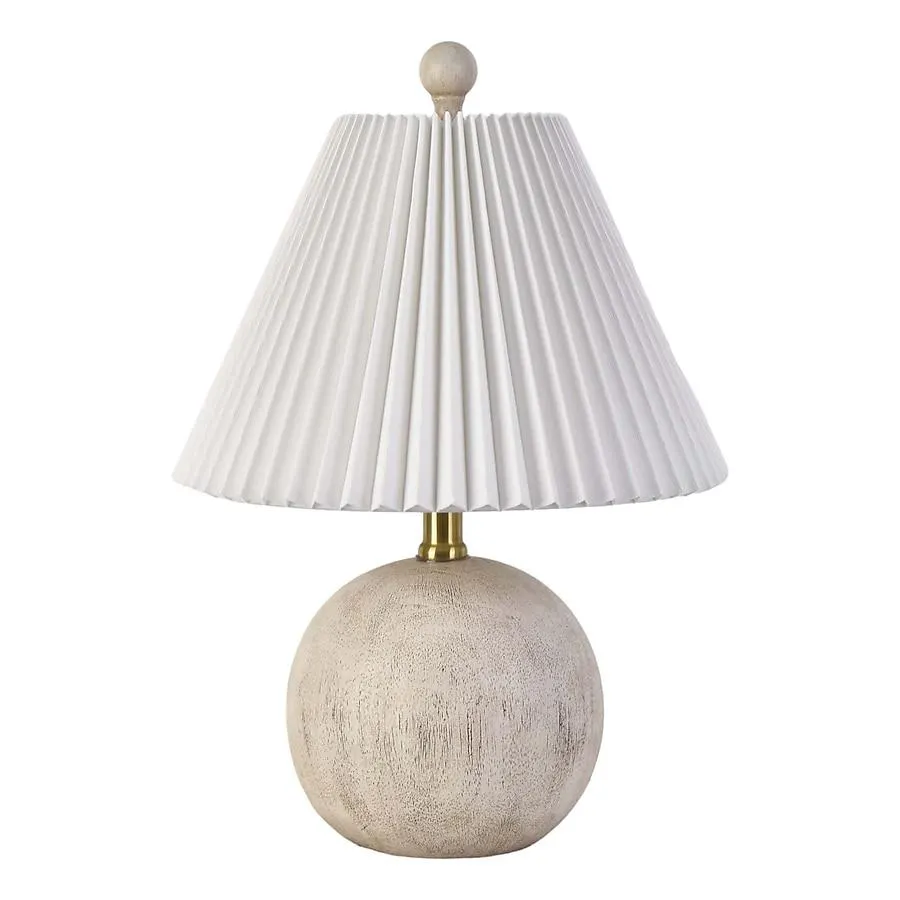 allen + roth 17.25-in White Woodgrain LED Rotary socket Table Lamp with Linen Shade