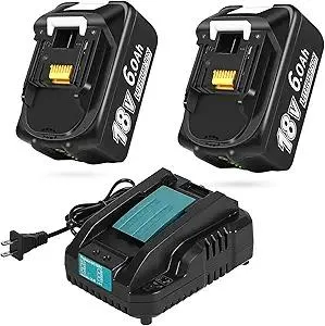 Upgraded 6.0Ah Replcement for Makita 18V Battery 2Pack with Charger Compatible with Makita 18 Volt Power Tools Black