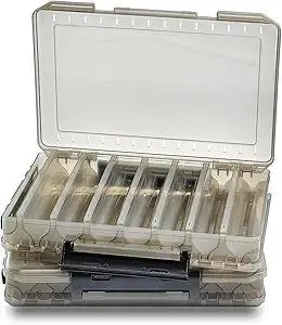 Fishing Tackle Boxes Lure Organizer: 2 Packs Hard Bait Storage Box - Double Sided Fishing Lure Case with 14 Compartments Container (Grey, L)