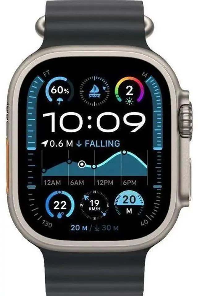 Apple Watch Ultra 2 - 64GB - Cellular + GPS - 49mm - Titanium - Titanium - Black - Ocean Band - One Size - Rubber - Premium