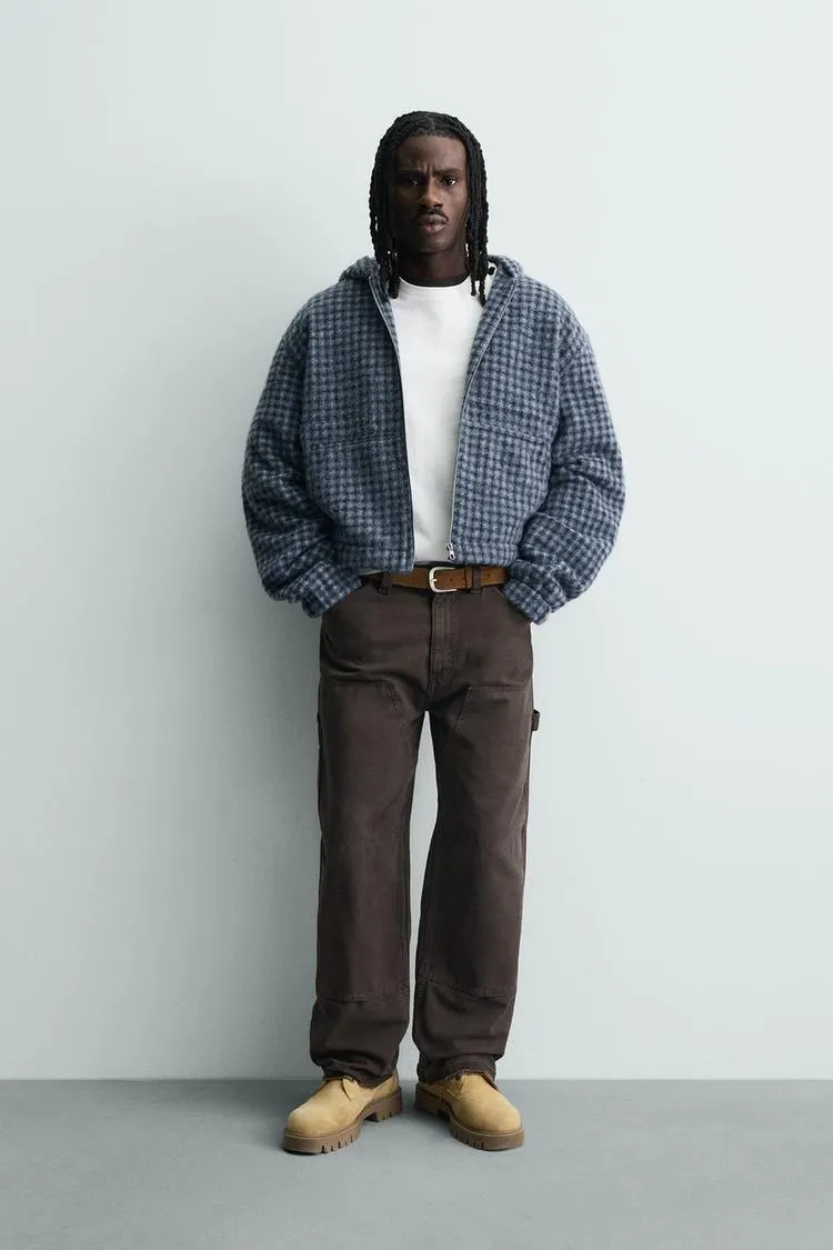 HOODED EMBROIDERED PLAID OVERSHIRT