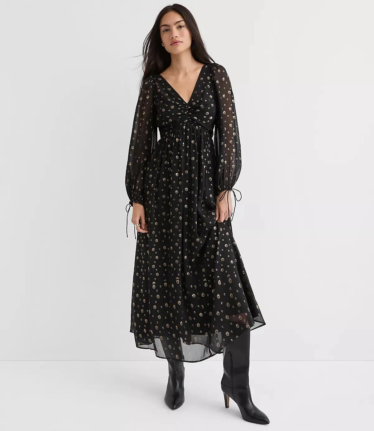 Shimmer Geo Clip Ruched Maxi Dress