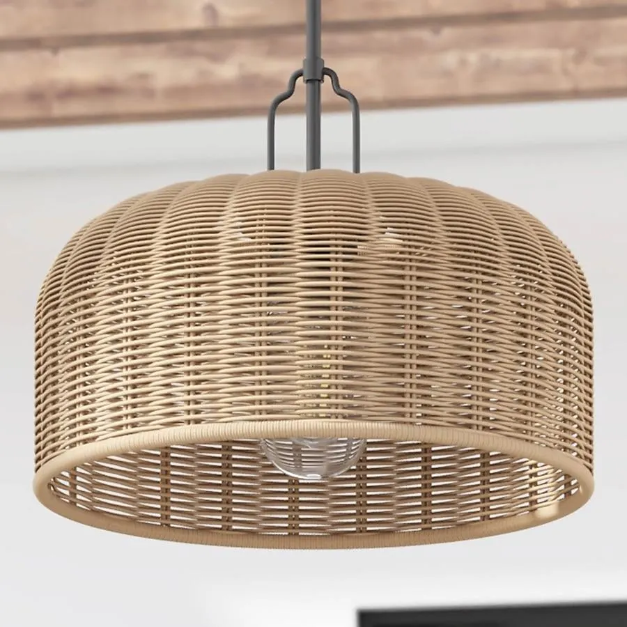 allen + roth Plug-In/Hardwired Matte Black Natural Transitional Seeded glass Dome Medium Indoor/Outdoor Hanging Pendant light