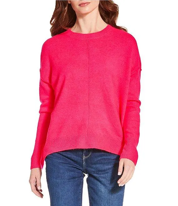 Crew Neck Long Sleeve Extended Shoulder Seamed Cozy Statement Sweater
