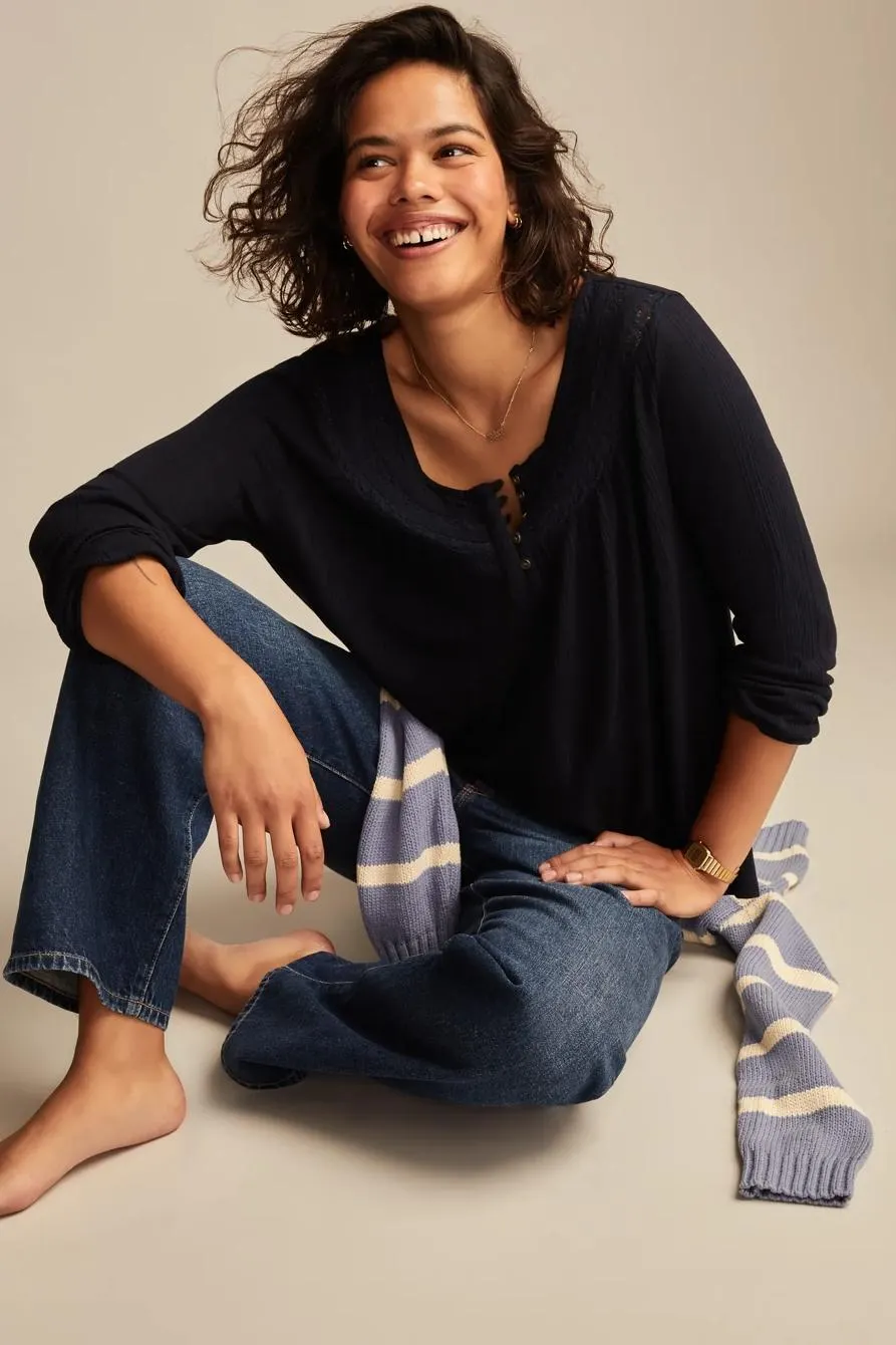 smocked lace yoke henley