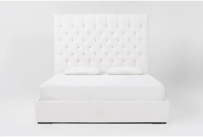 Vera Dream Cream Diamond Tufted Beige Fabric 68"H Queen Upholstered Platform Bed