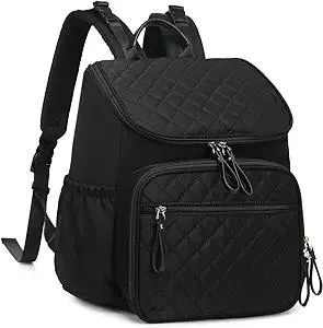 Large Capacity Diaper Bag with Stroller Buckle, Water-Resistant Travel Backpack with Insulated Pockets (Nylon, Black)