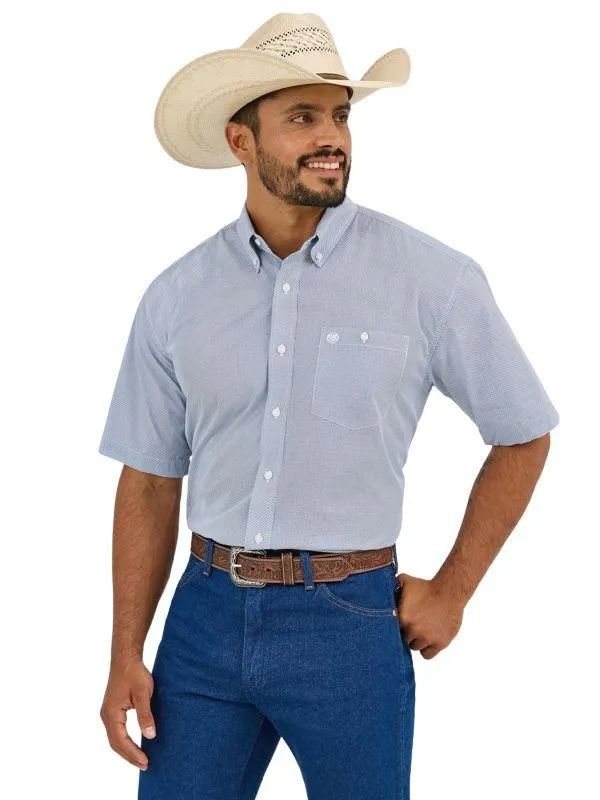 Wrangler Mens Blue Performance Classic Fit Short Sleeve Shirt