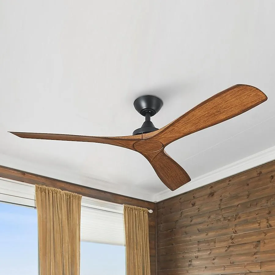 Parrot Uncle 52-in Matte Black with Walnut Blades Propeller Ceiling Fan Without Light - Remote Included ( 3 -Blade )