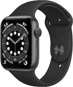 Apple Watch Series 6 (GPS, 44mm) - Space Gray Aluminum Case with Black Sport Band (Renewed)
