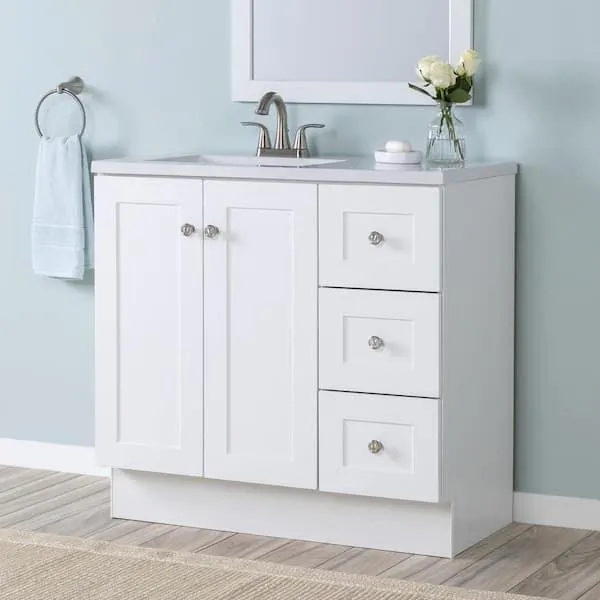 Bannister 37 in. Single Sink White Bath Vanity with Granite-Look Colorpoint White Cultured Marble Top (Assembled)